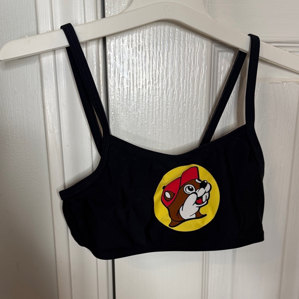 Kids Black Bikini Top with Fun Cartoon Design